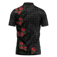 Hawaiian Kakau Art Zipper Polo Shirt Taro Leaves with Ohia Lehua and Pakala Pattern - Polynesian Pride