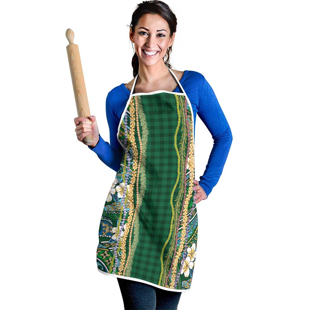 Hawaiian Art Flower Tribal with Lei Apron Palaka Pattern Green Color - Polynesian Pride