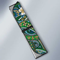 Hawaiian Art Flower Tribal with Lei Auto Sun Shade Palaka Pattern Green Color LT03 - Polynesian Pride