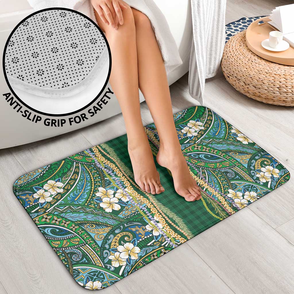 Hawaiian Art Flower Tribal with Lei Bathroom Set Palaka Pattern Green Color - Polynesian Pride