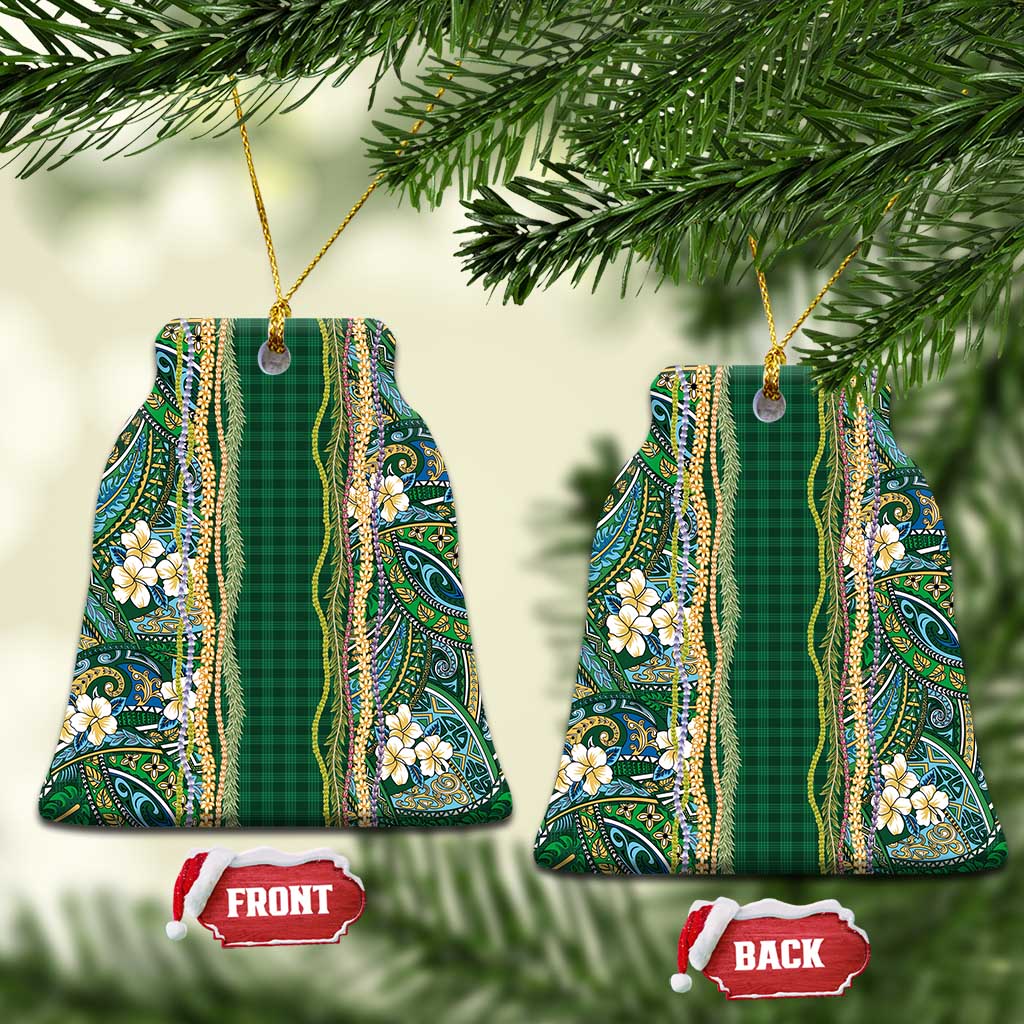 Hawaiian Art Flower Tribal with Lei Ceramic Ornament Palaka Pattern Green Color - Polynesian Pride