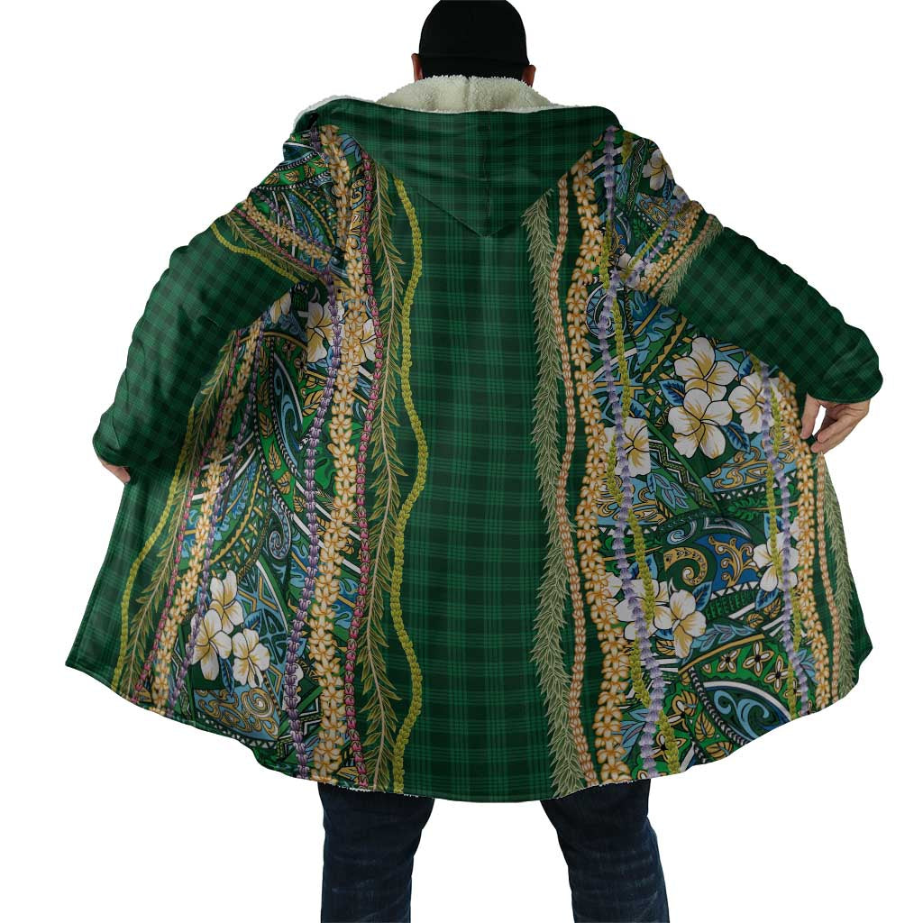 Hawaiian Art Flower Tribal with Lei Cloak Palaka Pattern Green Color - Polynesian Pride