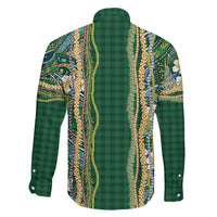 Hawaiian Art Flower Tribal with Lei Family Matching Long Sleeve Bodycon Dress and Hawaiian Shirt Palaka Pattern Green Color LT03 - Polynesian Pride