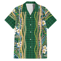Hawaiian Art Flower Tribal with Lei Family Matching Mermaid Dress and Hawaiian Shirt Palaka Pattern Green Color LT03 Dad's Shirt - Short Sleeve Green - Polynesian Pride