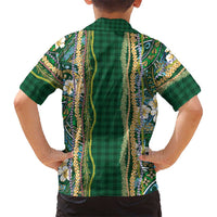 Hawaiian Art Flower Tribal with Lei Family Matching Summer Maxi Dress and Hawaiian Shirt Palaka Pattern Green Color LT03 - Polynesian Pride