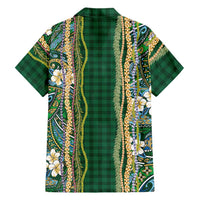 Hawaiian Art Flower Tribal with Lei Family Matching Summer Maxi Dress and Hawaiian Shirt Palaka Pattern Green Color LT03 - Polynesian Pride