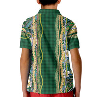 Hawaiian Art Flower Tribal with Lei Kid Polo Shirt Palaka Pattern Green Color - Polynesian Pride