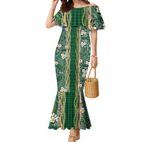 Hawaiian Art Flower Tribal with Lei Mermaid Dress Palaka Pattern Green Color LT03 Women Green - Polynesian Pride