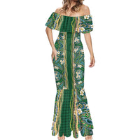Hawaiian Art Flower Tribal with Lei Mermaid Dress Palaka Pattern Green Color LT03 - Polynesian Pride