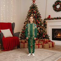 Hawaiian Art Flower Tribal with Lei Christmas Pajama Set Palaka Pattern Green Color - Polynesian Pride