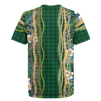 Hawaiian Art Flower Tribal with Lei Rugby Jersey Palaka Pattern Green Color - Polynesian Pride