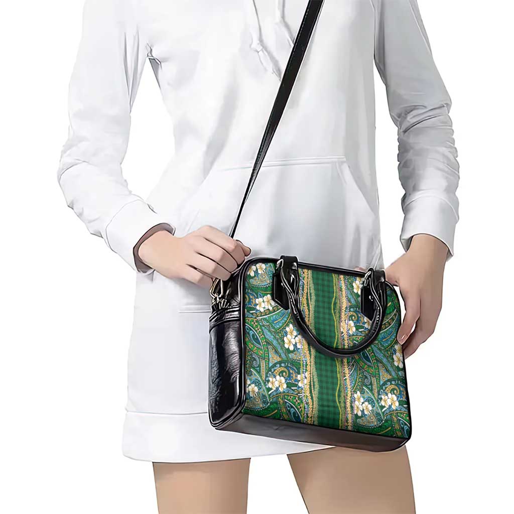 Hawaiian Art Flower Tribal with Lei Shoulder Handbag Palaka Pattern Green Color LT03 - Polynesian Pride