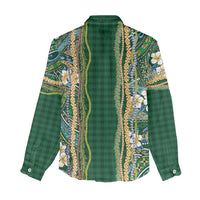 Hawaiian Art Flower Tribal with Lei Women Casual Shirt Palaka Pattern Green Color LT03 - Polynesian Pride