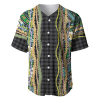 Hawaiian Art Flower Tribal with Lei Baseball Jersey Palaka Pattern Black Color - Polynesian Pride