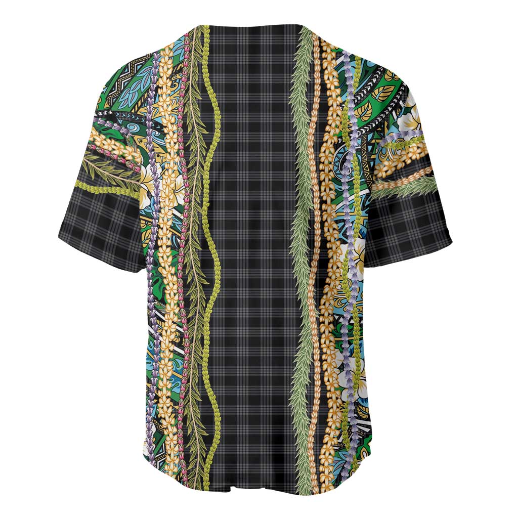 Hawaiian Art Flower Tribal with Lei Baseball Jersey Palaka Pattern Black Color - Polynesian Pride