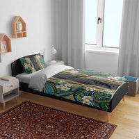 Hawaiian Art Flower Tribal with Lei Bedding Set Palaka Pattern Black Color - Polynesian Pride