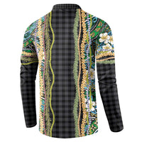 Hawaiian Art Flower Tribal with Lei Button Sweatshirt Palaka Pattern Black Color - Polynesian Pride