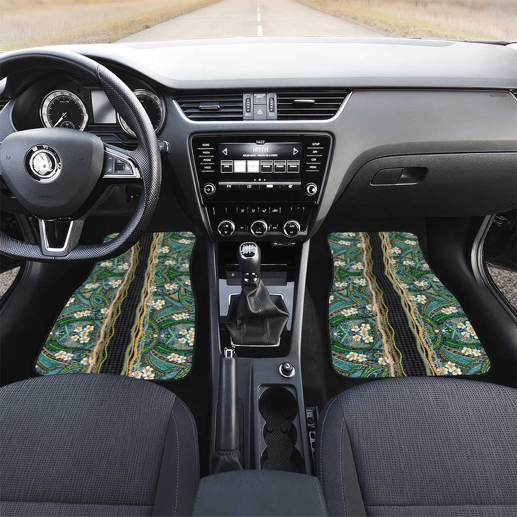 Hawaiian Art Flower Tribal with Lei Car Mats Palaka Pattern Black Color - Polynesian Pride