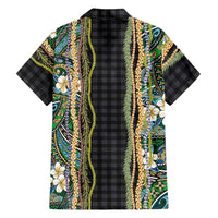 Hawaiian Art Flower Tribal with Lei Family Matching Tank Maxi Dress and Hawaiian Shirt Palaka Pattern Black Color LT03 - Polynesian Pride