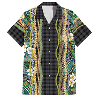Hawaiian Art Flower Tribal with Lei Hawaiian Shirt Palaka Pattern Black Color - Polynesian Pride