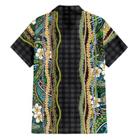 Hawaiian Art Flower Tribal with Lei Hawaiian Shirt Palaka Pattern Black Color - Polynesian Pride