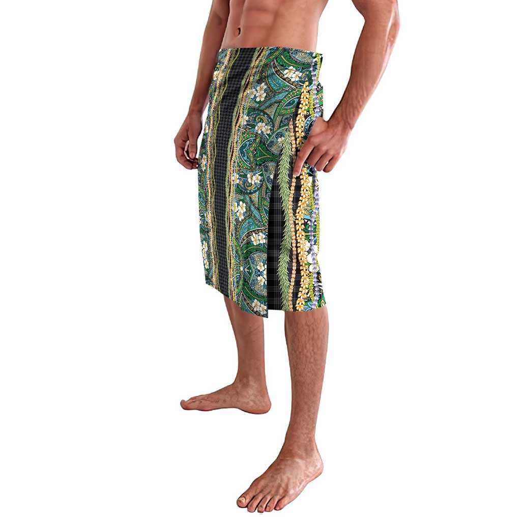 Hawaiian Art Flower Tribal with Lei Lavalava Palaka Pattern Black Color - Polynesian Pride