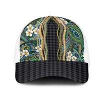 Hawaiian Art Flower Tribal with Lei Mesh Trucker Cap Palaka Pattern Black Color - Polynesian Pride