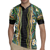 Hawaiian Art Flower Tribal with Lei Rugby Jersey Palaka Pattern Black Color - Polynesian Pride