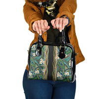 Hawaiian Art Flower Tribal with Lei Shoulder Handbag Palaka Pattern Black Color - Polynesian Pride