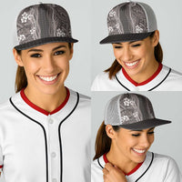 Hawaiian Art Flower Tribal with Lei Baseball Net Cap Palaka Pattern Grayscale - Polynesian Pride