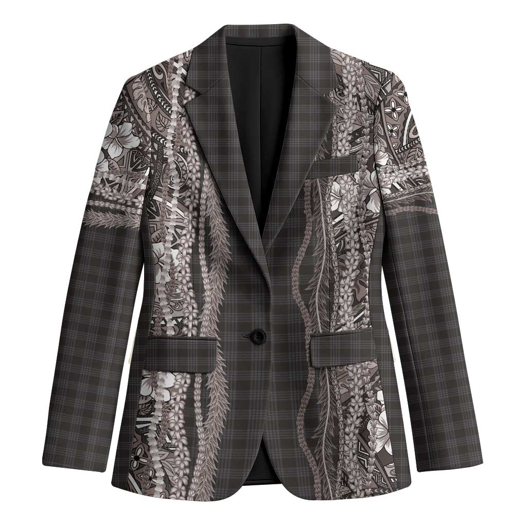 Hawaiian Art Flower Tribal with Lei Blazer Palaka Pattern Grayscale - Polynesian Pride