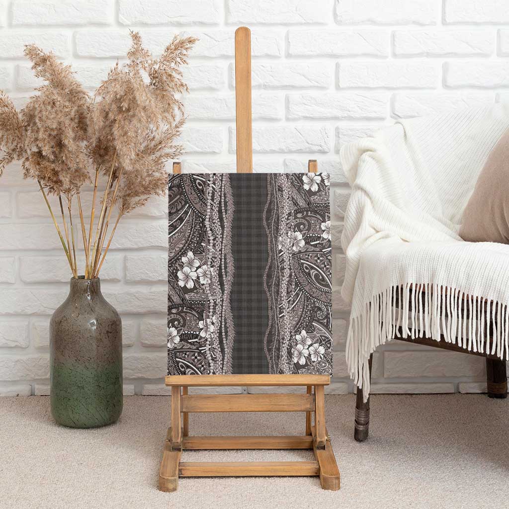 Hawaiian Art Flower Tribal with Lei Canvas Wall Art Palaka Pattern Grayscale - Polynesian Pride