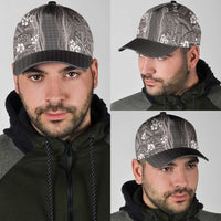 Hawaiian Art Flower Tribal with Lei Classic Cap Palaka Pattern Grayscale - Polynesian Pride