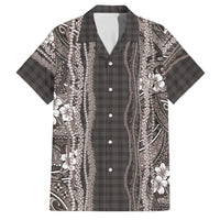 Hawaiian Art Flower Tribal with Lei Family Matching Mermaid Dress and Hawaiian Shirt Palaka Pattern Grayscale LT03 Dad's Shirt - Short Sleeve Gray - Polynesian Pride