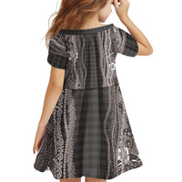 Hawaiian Art Flower Tribal with Lei Family Matching Off The Shoulder Long Sleeve Dress and Hawaiian Shirt Palaka Pattern Grayscale LT03 - Polynesian Pride