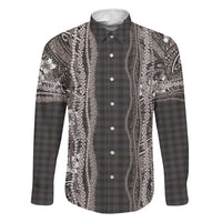 Hawaiian Art Flower Tribal with Lei Family Matching Off The Shoulder Long Sleeve Dress and Hawaiian Shirt Palaka Pattern Grayscale LT03 Dad's Shirt - Long Sleeve Gray - Polynesian Pride