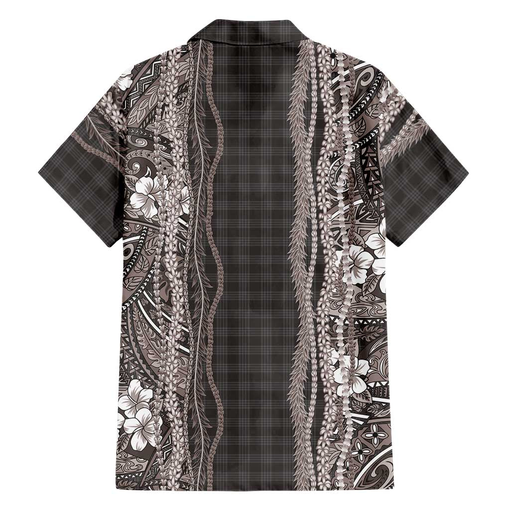 Hawaiian Art Flower Tribal with Lei Family Matching Summer Maxi Dress and Hawaiian Shirt Palaka Pattern Grayscale LT03 - Polynesian Pride