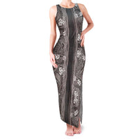 Hawaiian Art Flower Tribal with Lei Family Matching Tank Maxi Dress and Hawaiian Shirt Palaka Pattern Grayscale LT03 Mom's Dress Gray - Polynesian Pride