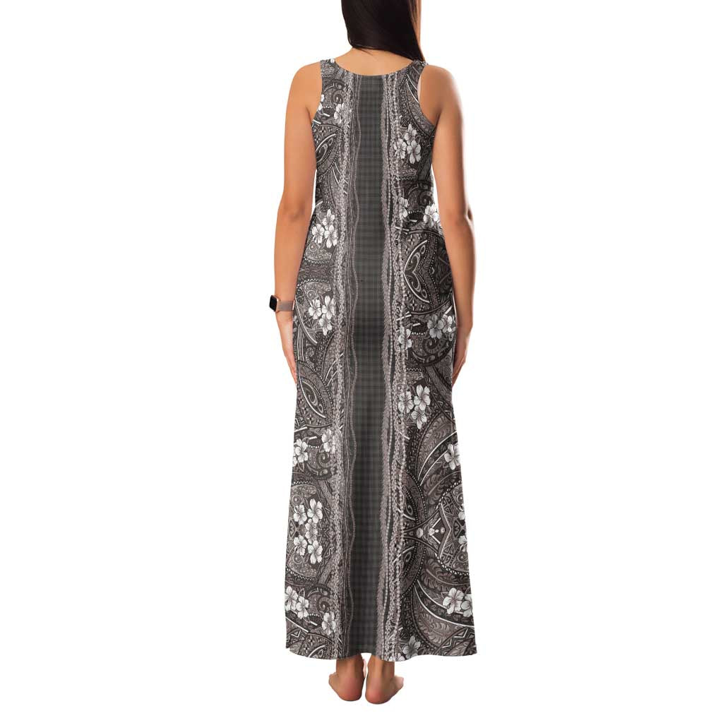 Hawaiian Art Flower Tribal with Lei Family Matching Tank Maxi Dress and Hawaiian Shirt Palaka Pattern Grayscale LT03 - Polynesian Pride