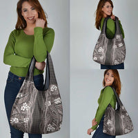 Hawaiian Art Flower Tribal with Lei Grocery Bag Palaka Pattern Grayscale - Polynesian Pride