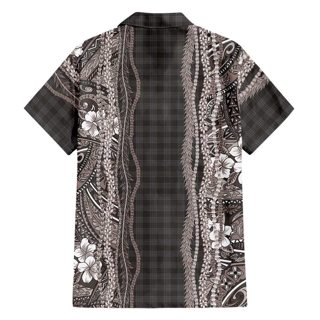 Hawaiian Art Flower Tribal with Lei Hawaiian Shirt Palaka Pattern Grayscale - Polynesian Pride