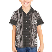 Hawaiian Art Flower Tribal with Lei Hawaiian Shirt Palaka Pattern Grayscale - Polynesian Pride