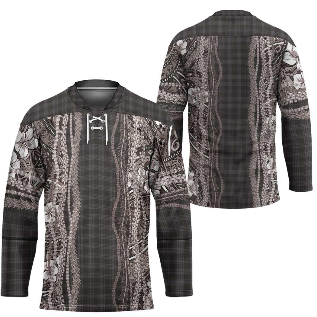Hawaiian Art Flower Tribal with Lei Hockey Jersey Palaka Pattern Grayscale - Polynesian Pride