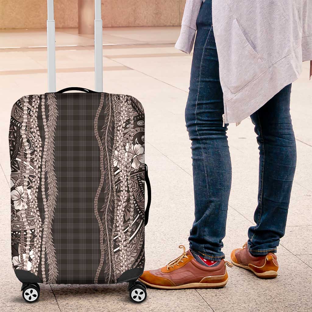Hawaiian Art Flower Tribal with Lei Luggage Cover Palaka Pattern Grayscale LT03 Gray - Polynesian Pride