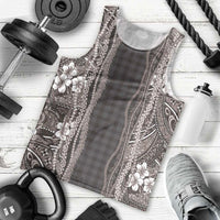 Hawaiian Art Flower Tribal with Lei Men Tank Top Palaka Pattern Grayscale - Polynesian Pride