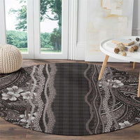 Hawaiian Art Flower Tribal with Lei Round Carpet Palaka Pattern Grayscale - Polynesian Pride