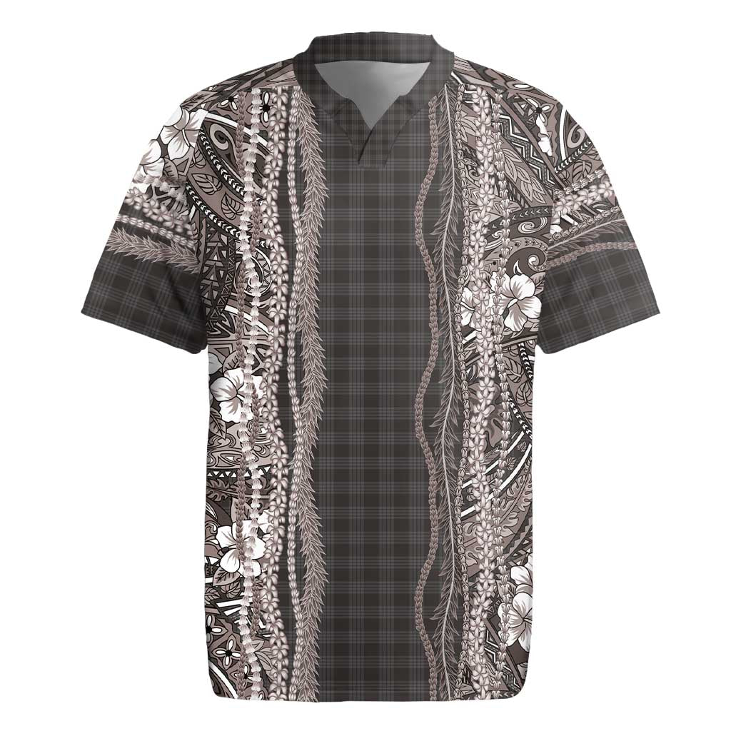 Hawaiian Art Flower Tribal with Lei Rugby Jersey Palaka Pattern Grayscale - Polynesian Pride