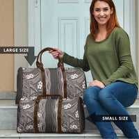 Hawaiian Art Flower Tribal with Lei Travel Bag Palaka Pattern Grayscale - Polynesian Pride