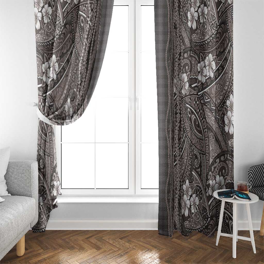 Hawaiian Art Flower Tribal with Lei Window Curtain Palaka Pattern Grayscale - Polynesian Pride