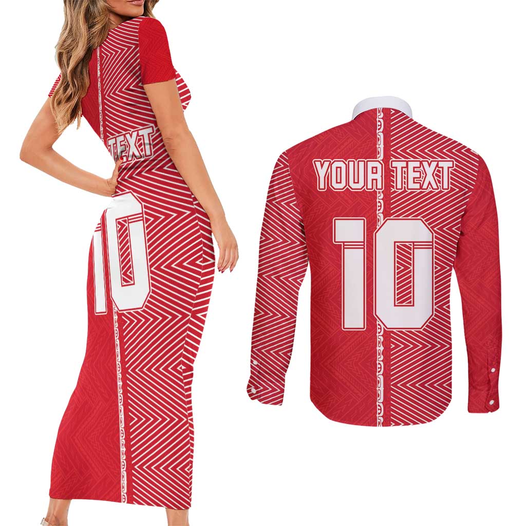 Custom Tahiti Football-Iron Warriors Couples Matching Short Sleeve Bodycon Dress and Long Sleeve Button Shirt